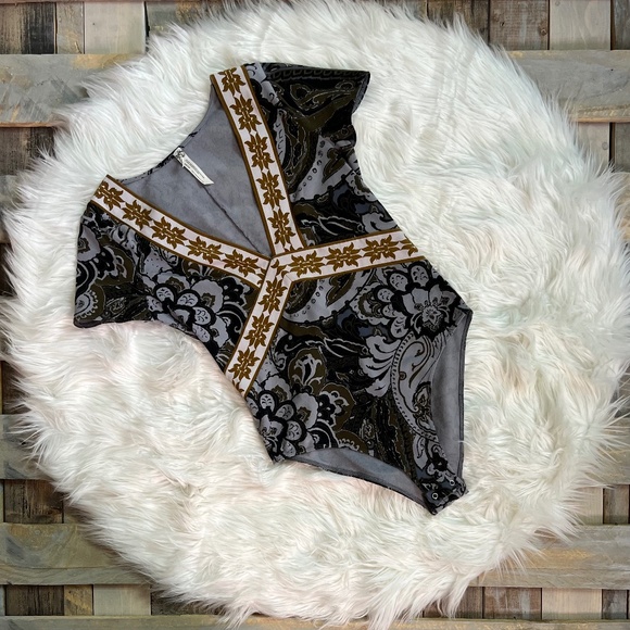 Free People Tops - Like New! ✵☽Free People☾✵ Vintage V-Neck Black Gray VNTG Army Bodysuit | Small